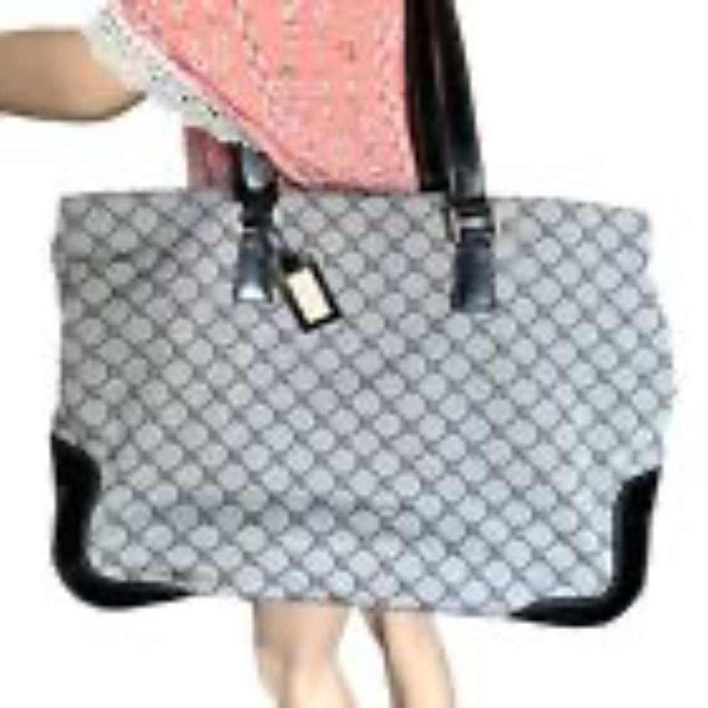 Ralph Lauren Large Black Travel Duffle Tote Bag Logo Signature Print Canvas